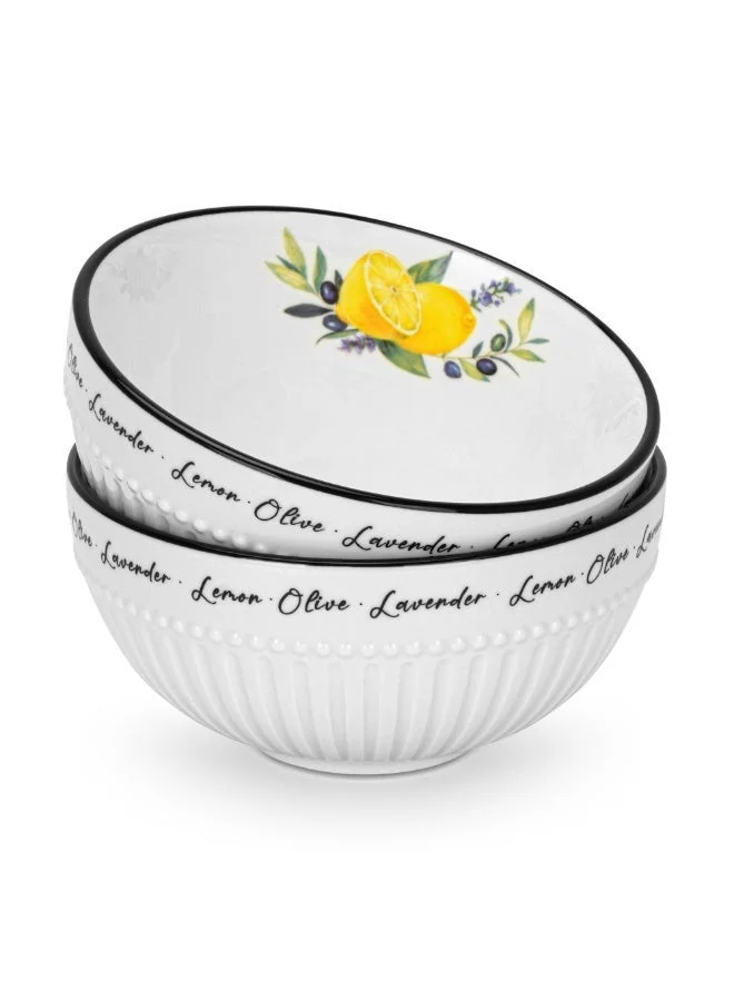 فيسمان 2-Piece 700mL Ceramic Bowl Lemon Provence Series, 12cm Soup Bowl Cereal Bowl Salad Bowl Pasta Bowl, Dishwasher Safe for Breakfast, Lunch, and Dinner